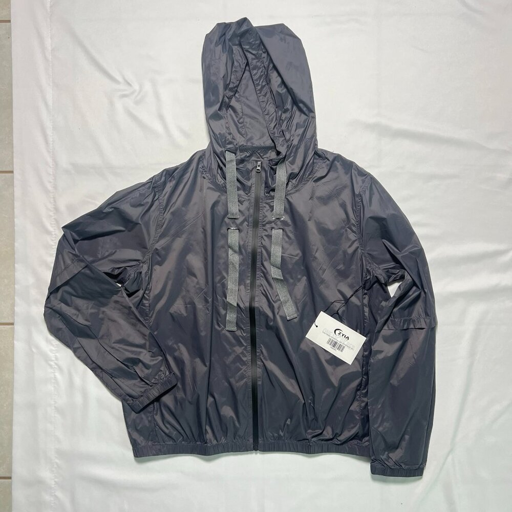 NWT Zyia Active Gray Drawstring Light Windbreaker Women's Size XL